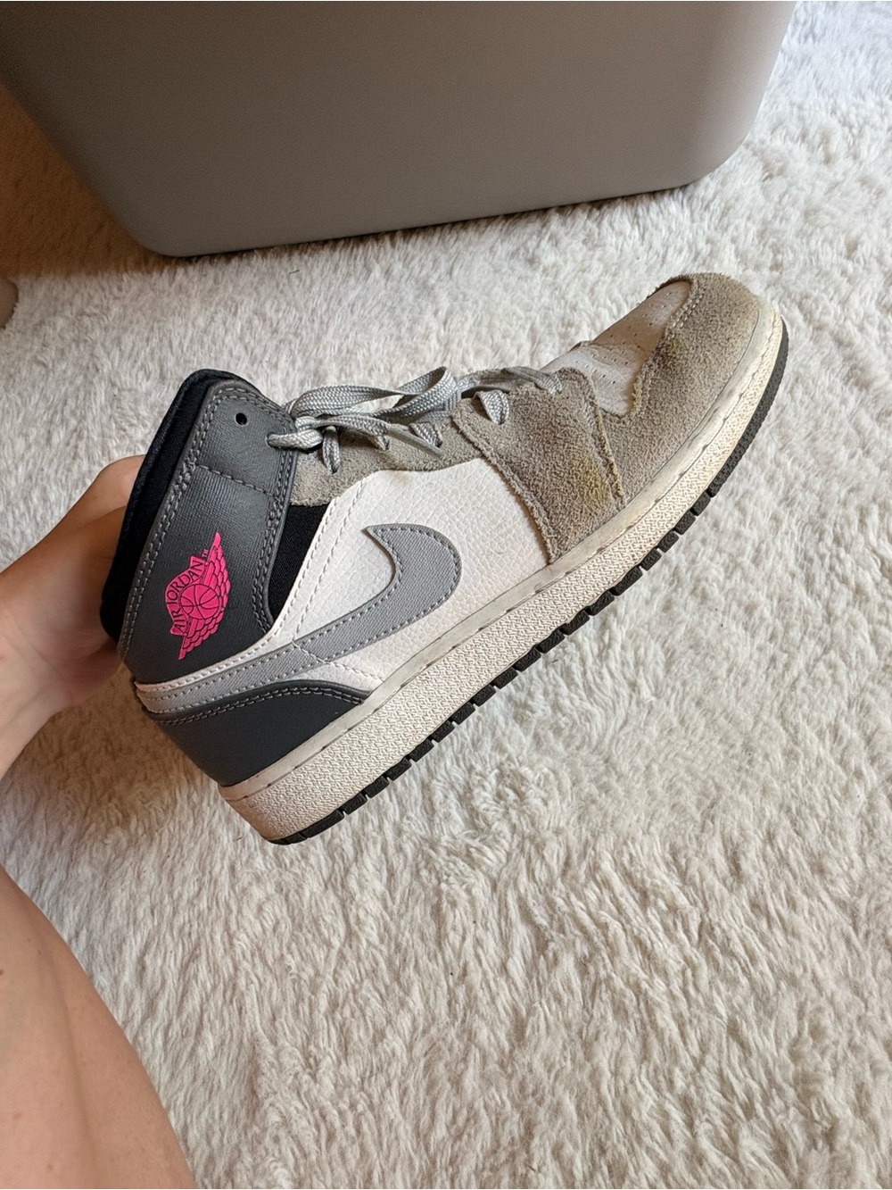Nike Jordan Mid-Top Sneaker in Gray, White & Pink